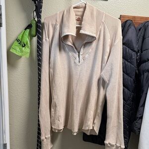 Free People Cream V-Neck Sweater